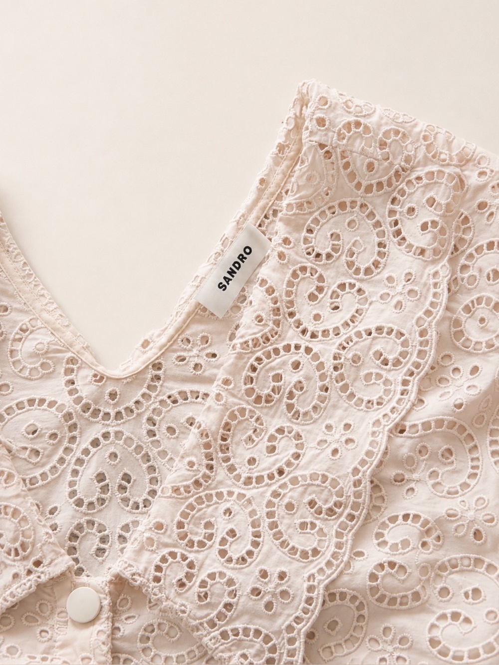 Sandro Cream Blush Eyelet Cropped Top & Mini Skirt Set Scalloped Small - Picture 10 of 15